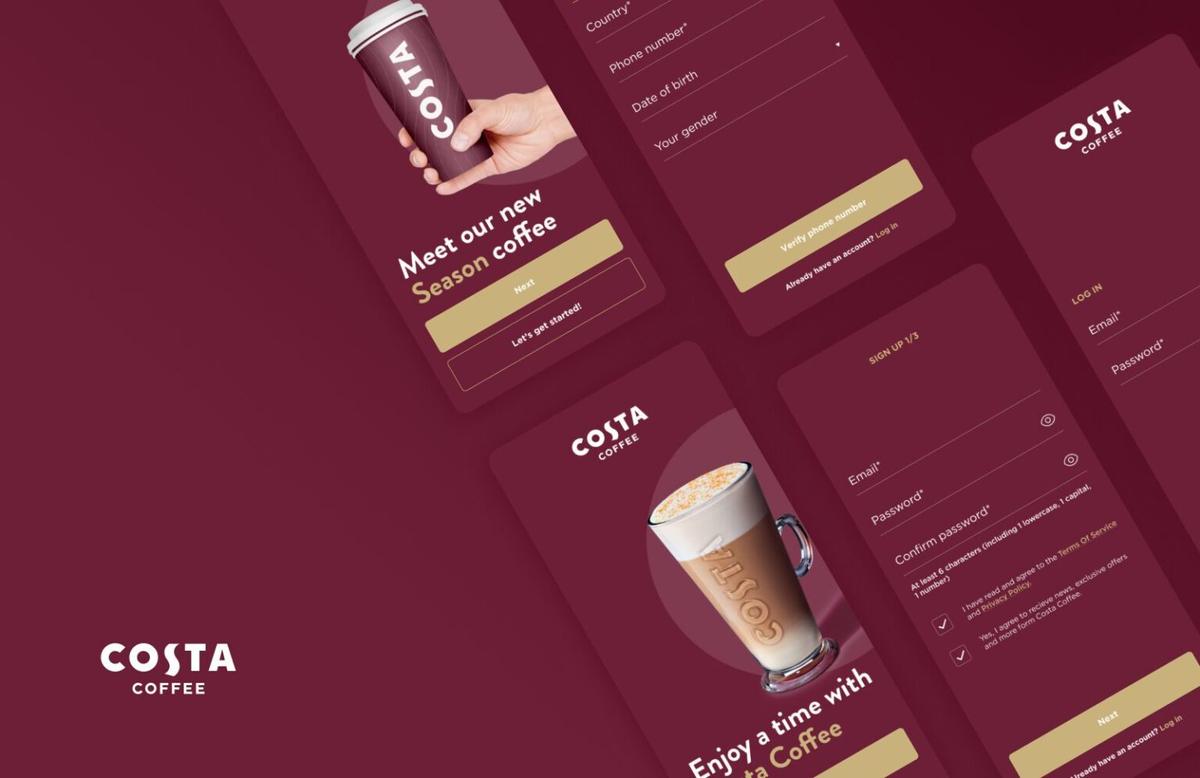 Costa Coffee mobile app onboarding screens